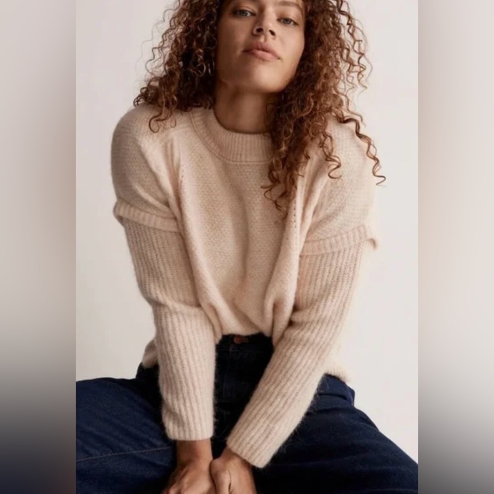 Madewell Cable Knit Havener Sweater Alpaca Wool Blend Cream Size S